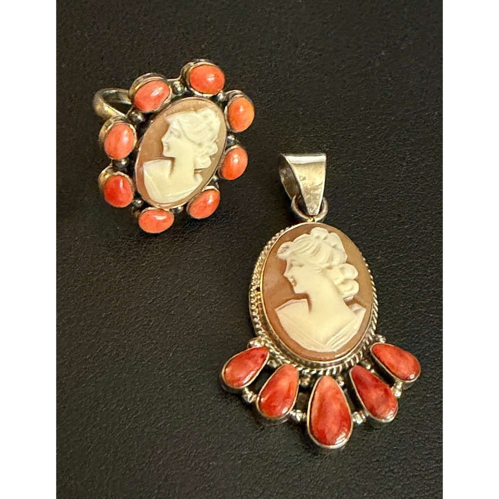 Sterling Silver Cameo Ring Pendant Set Victorian Revival 925